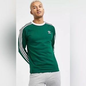 Adidas Originals 3 Stripe Long Sleeve Collegiate Green T-Shirt
